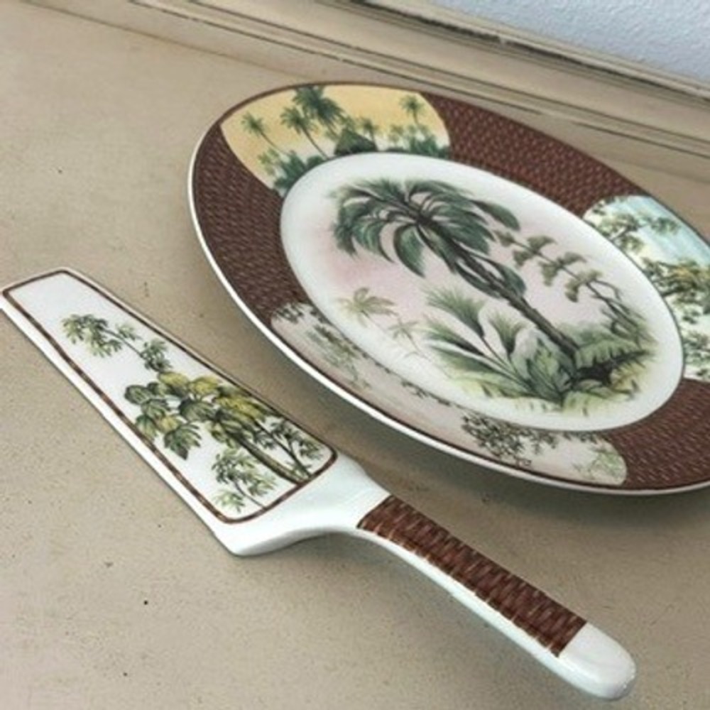 Godinger & Co Tropical Palm Tree Porcelain Cake Plate and Server Set